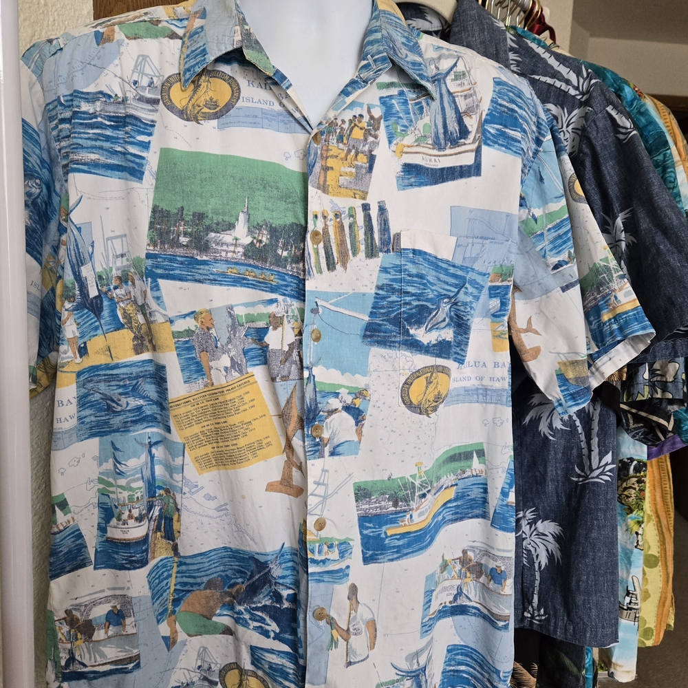 Kahala Hawaiian ALOHA Shirt Fishing M